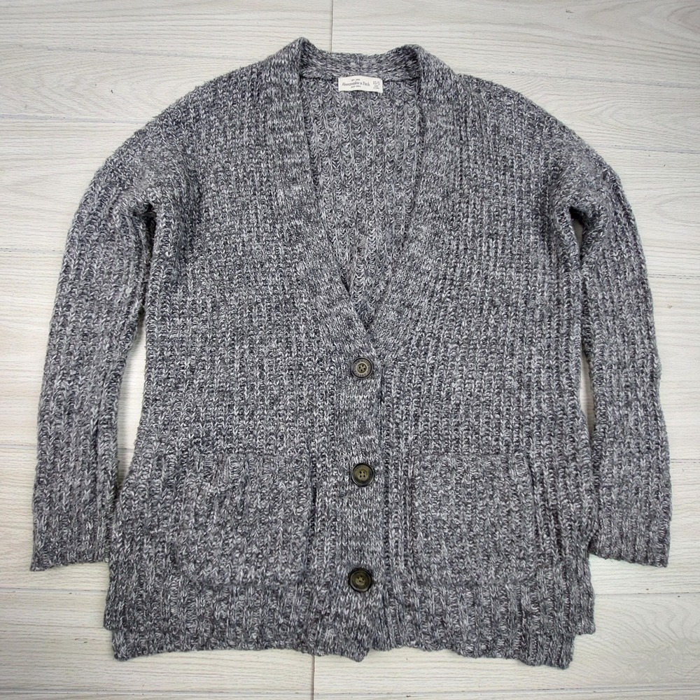 Abercrombie Fitch Cozy Marl Knit Cardigan Sweater XS S Gray Button Front Pockets